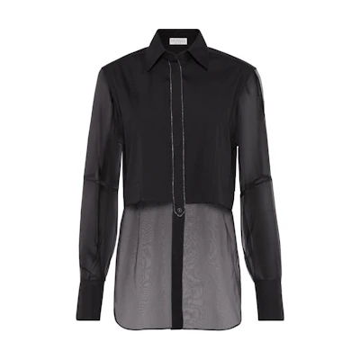(Women) Brunello Cucinelli SS24 Black Layered Button-Up Long Sleeve Top. M0091MQ406-C101