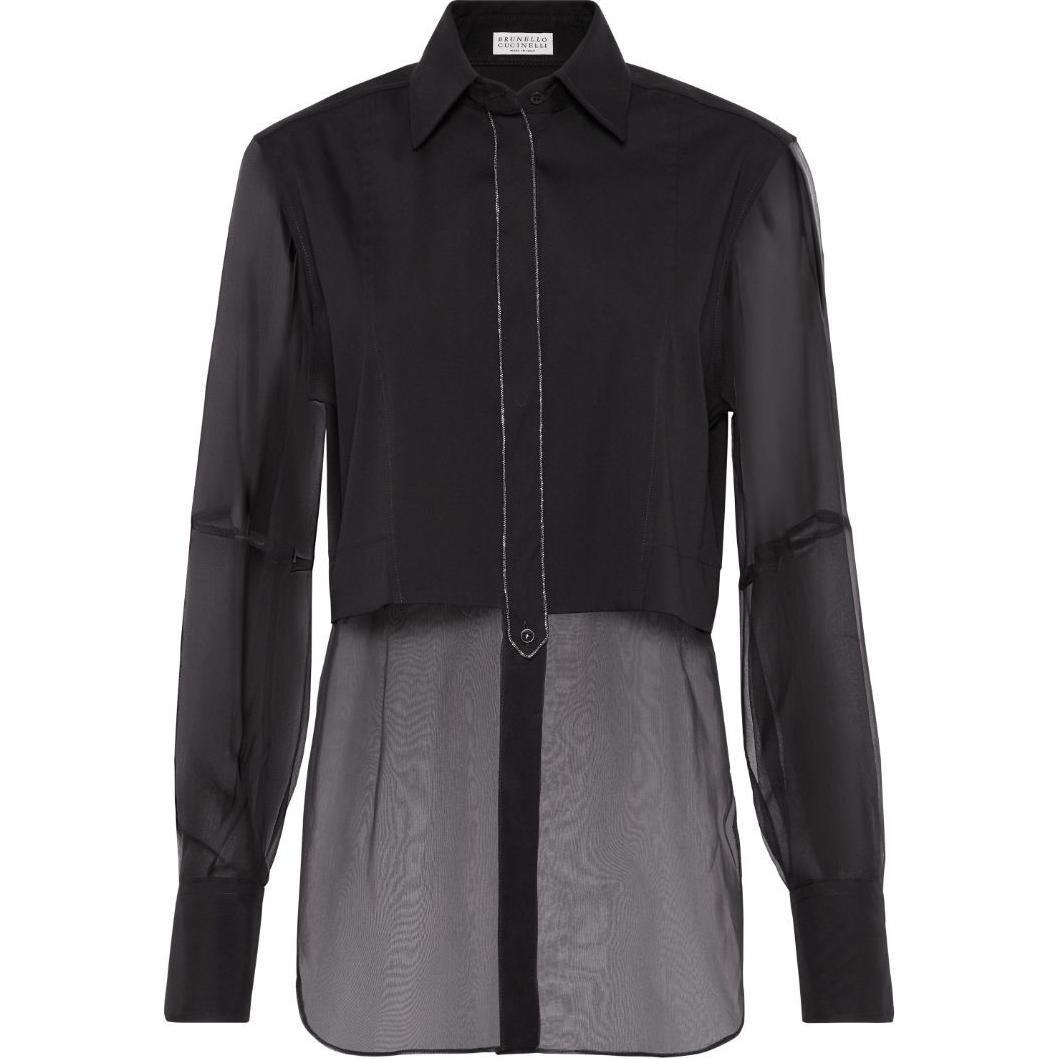 Order (W) Brunello Cucinelli SS24 黑色分層設計長袖釦式襯衫上衣 M0091MQ406-C101