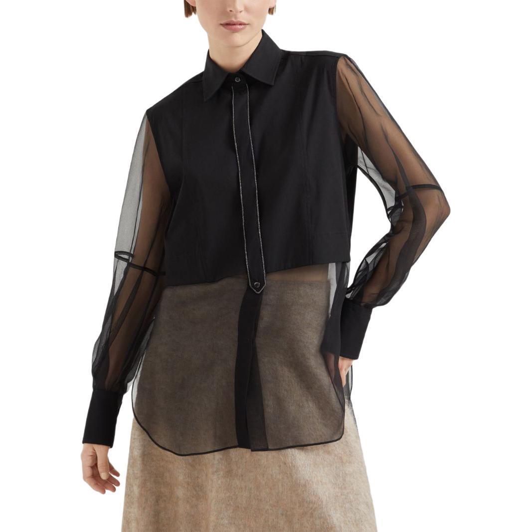 Lookbook (W) Brunello Cucinelli SS24 黑色分層設計長袖釦式襯衫上衣 M0091MQ406-C101