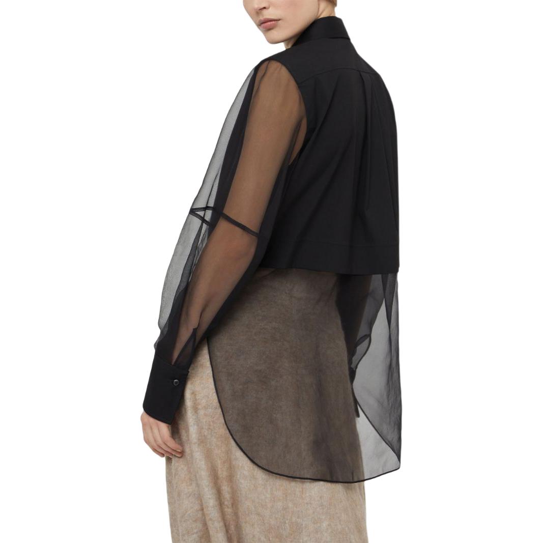 Shop (W) Brunello Cucinelli SS24 黑色分層設計長袖釦式襯衫上衣 M0091MQ406-C101