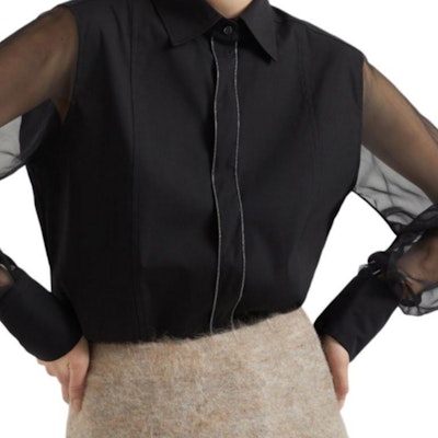 (W) Brunello Cucinelli SS24 黑色分層設計長袖釦式襯衫上衣 M0091MQ406-C101 Details for (W) Brunello Cucinelli SS24 黑色分層設計長袖釦式襯衫上衣 M0091MQ406-C101