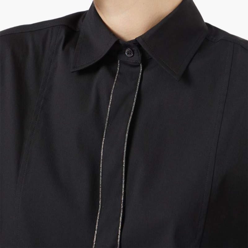 Sizing (W) Brunello Cucinelli SS24 黑色分層設計長袖釦式襯衫上衣 M0091MQ406-C101