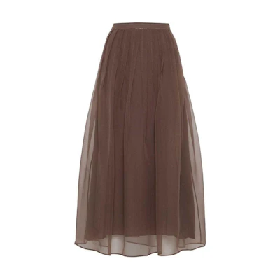 (Women) Brunello Cucinelli SS24 Brown High-Waist Midi Skirt Casual Style. MF940G3375-C9644