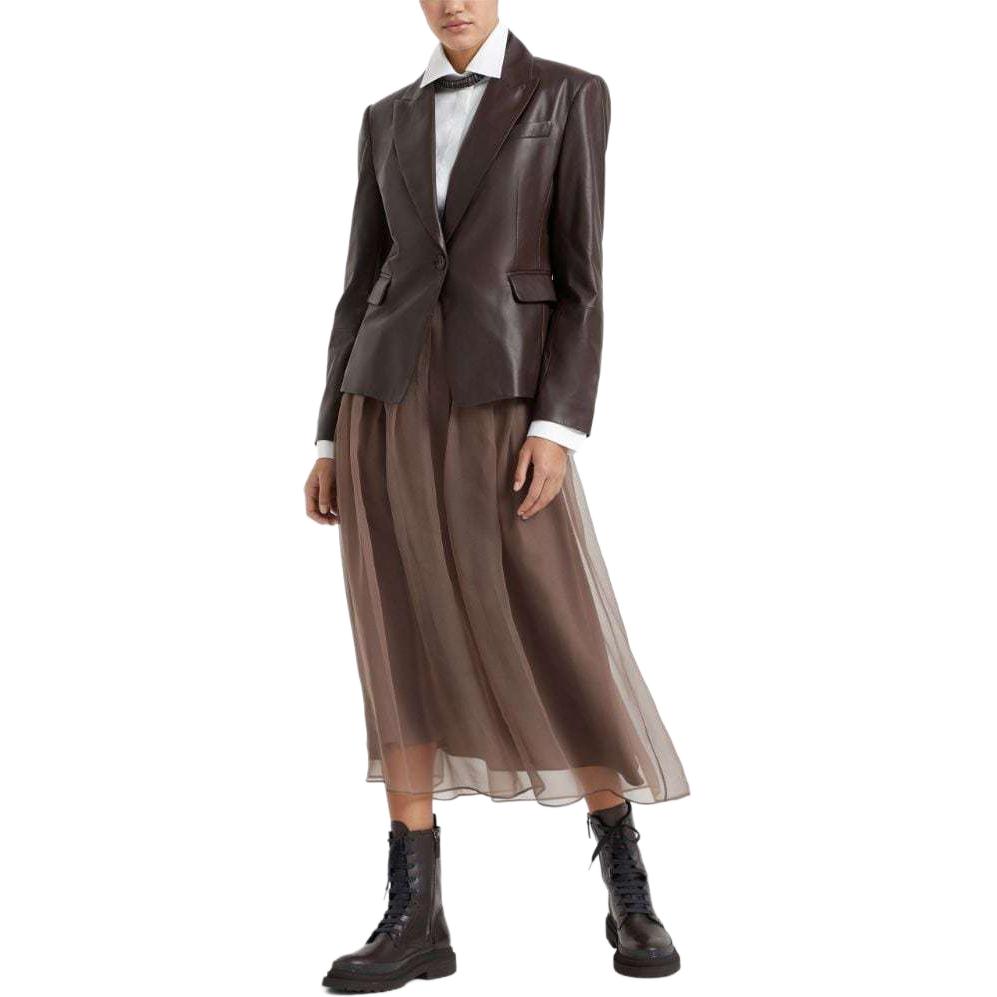 Lookbook (W) Brunello Cucinelli SS24 棕色高腰中長裙休閒風格 MF940G3375-C9644