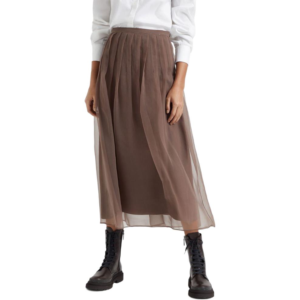 Purchase (W) Brunello Cucinelli SS24 棕色高腰中長裙休閒風格 MF940G3375-C9644