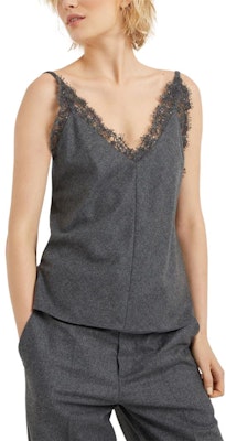 (W) Brunello Cucinelli SS24 深灰花卉蕾絲V領針織背心. MD588TR25-C032 Lookbook (W) Brunello Cucinelli SS24 深灰花卉蕾絲V領針織背心. MD588TR25-C032