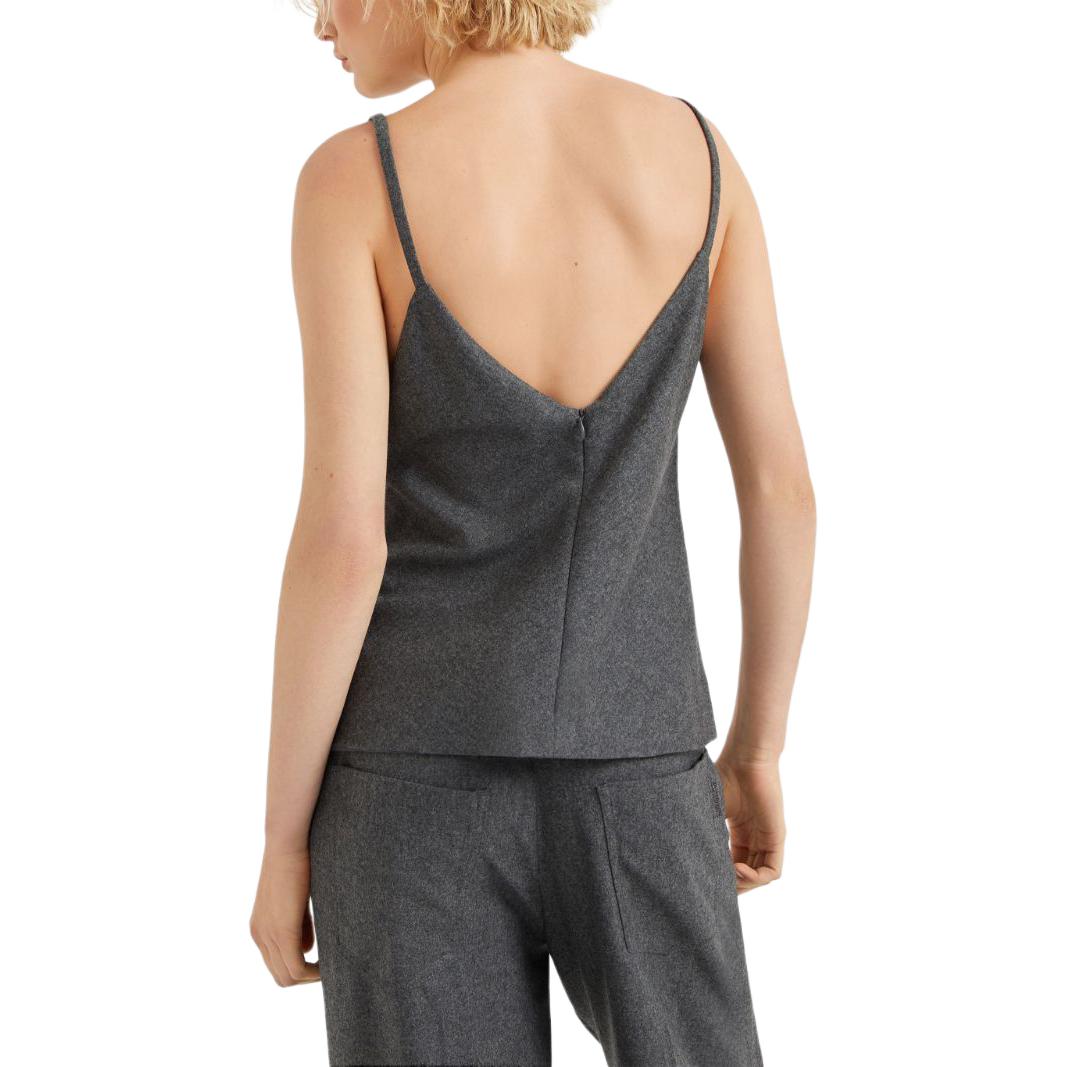 Shop (W) Brunello Cucinelli SS24 深灰花卉蕾絲V領針織背心. MD588TR25-C032