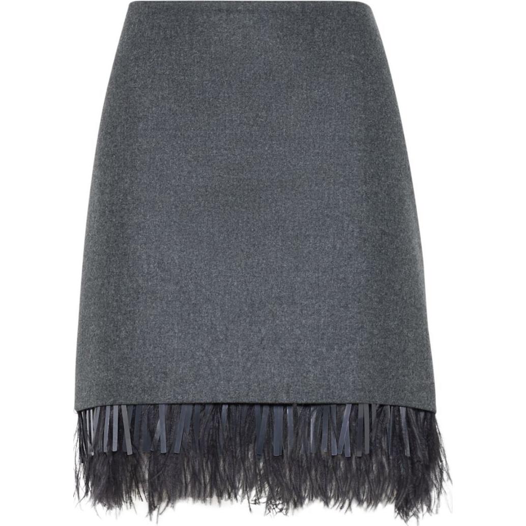 (Women) Brunello Cucinelli SS24  Grey Feather Trim Zipper Casual Skirt. MD588G3702-C032