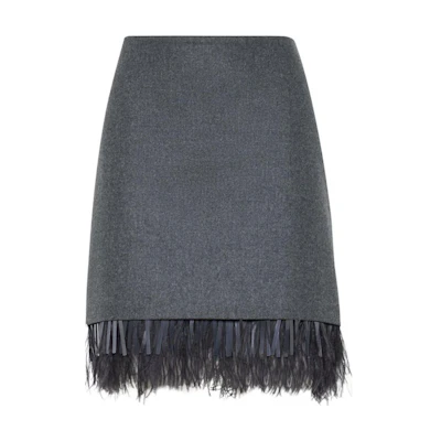 (Women) Brunello Cucinelli SS24 Grey Feather Trim Zipper Casual Skirt. MD588G3702-C032