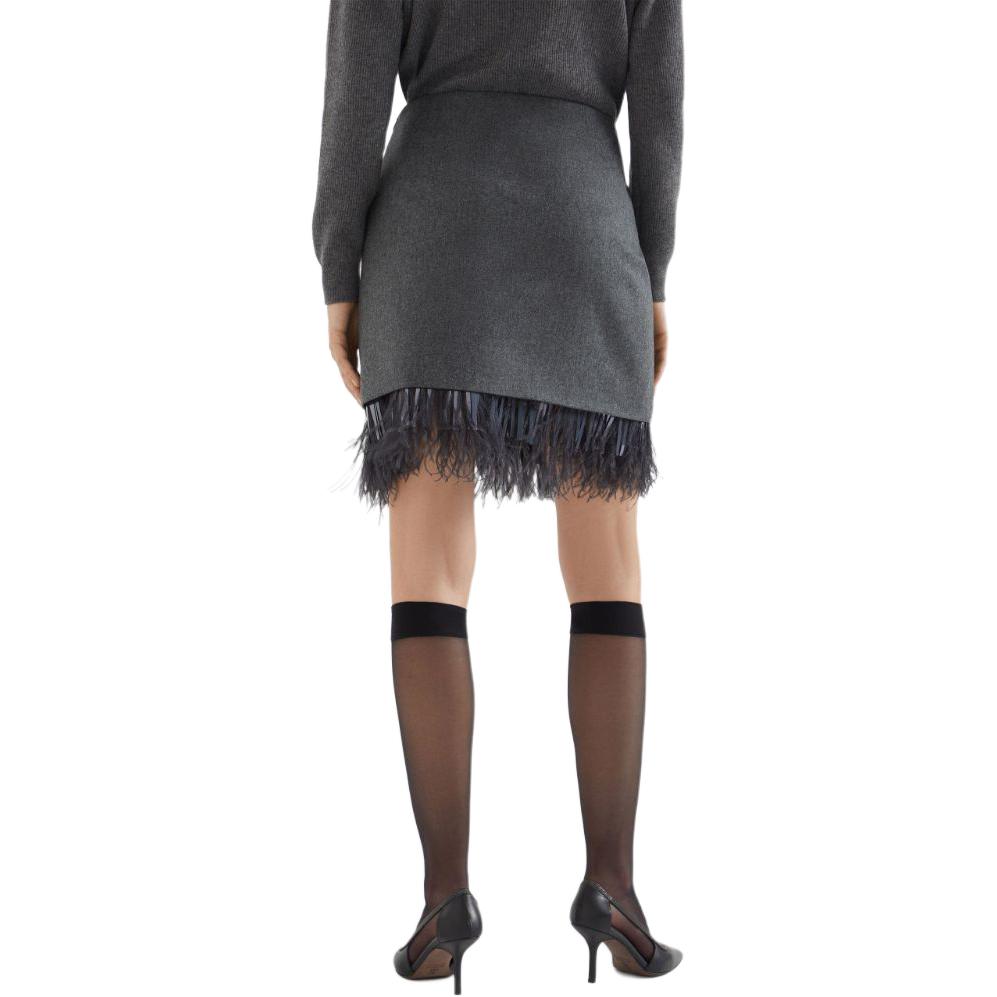 Shop (W) Brunello Cucinelli SS24 灰色羽毛裝飾拉鍊休閒裙 MD588G3702-C032