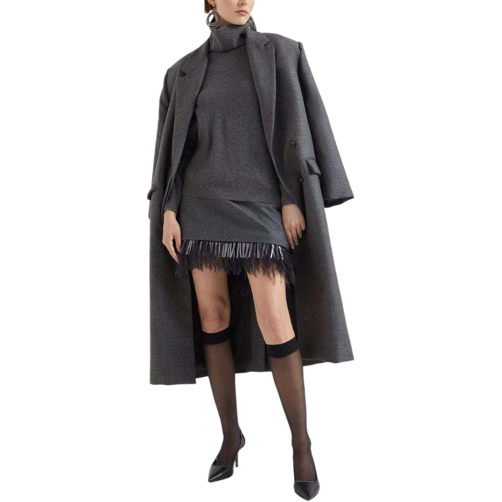 Details for (W) Brunello Cucinelli SS24 灰色羽毛裝飾拉鍊休閒裙 MD588G3702-C032