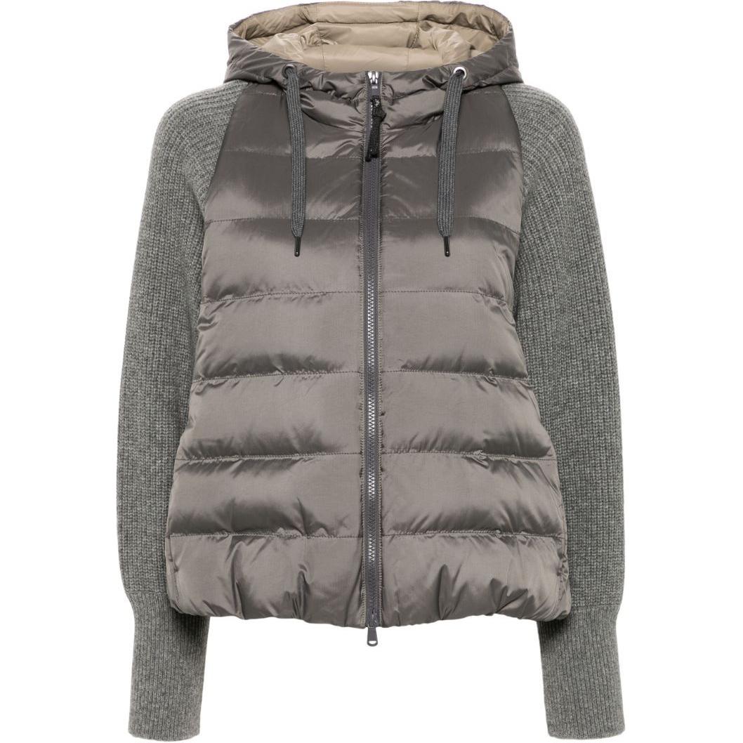 (Women) Brunello Cucinelli SS24  Grey Patchwork Zip Hoodie Loose Down Jacket MH5042699-CDA64