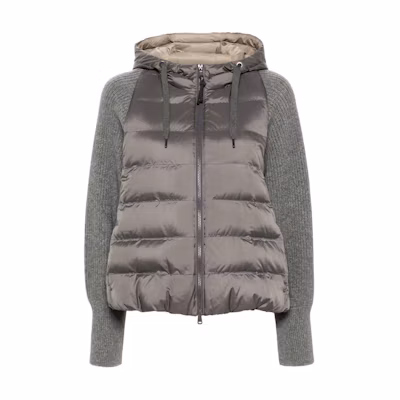 (Women) Brunello Cucinelli SS24 Grey Patchwork Zip Hoodie Loose Down Jacket MH5042699-CDA64