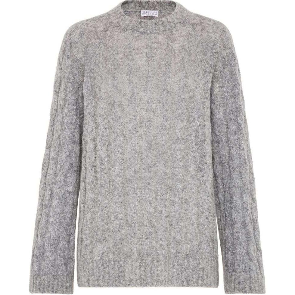 (Women) Brunello Cucinelli SS24  Grey Solid Color Crewneck Knit Pullover Sweater. MHM523610