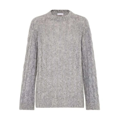 (Women) Brunello Cucinelli SS24 Grey Solid Color Crewneck Knit Pullover Sweater. MHM523610