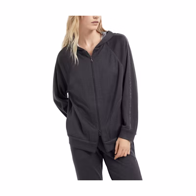 (Women) Brunello Cucinelli SS24 Grey Striped Long-Sleeve Hooded Jacket. MD828SM606-C8247