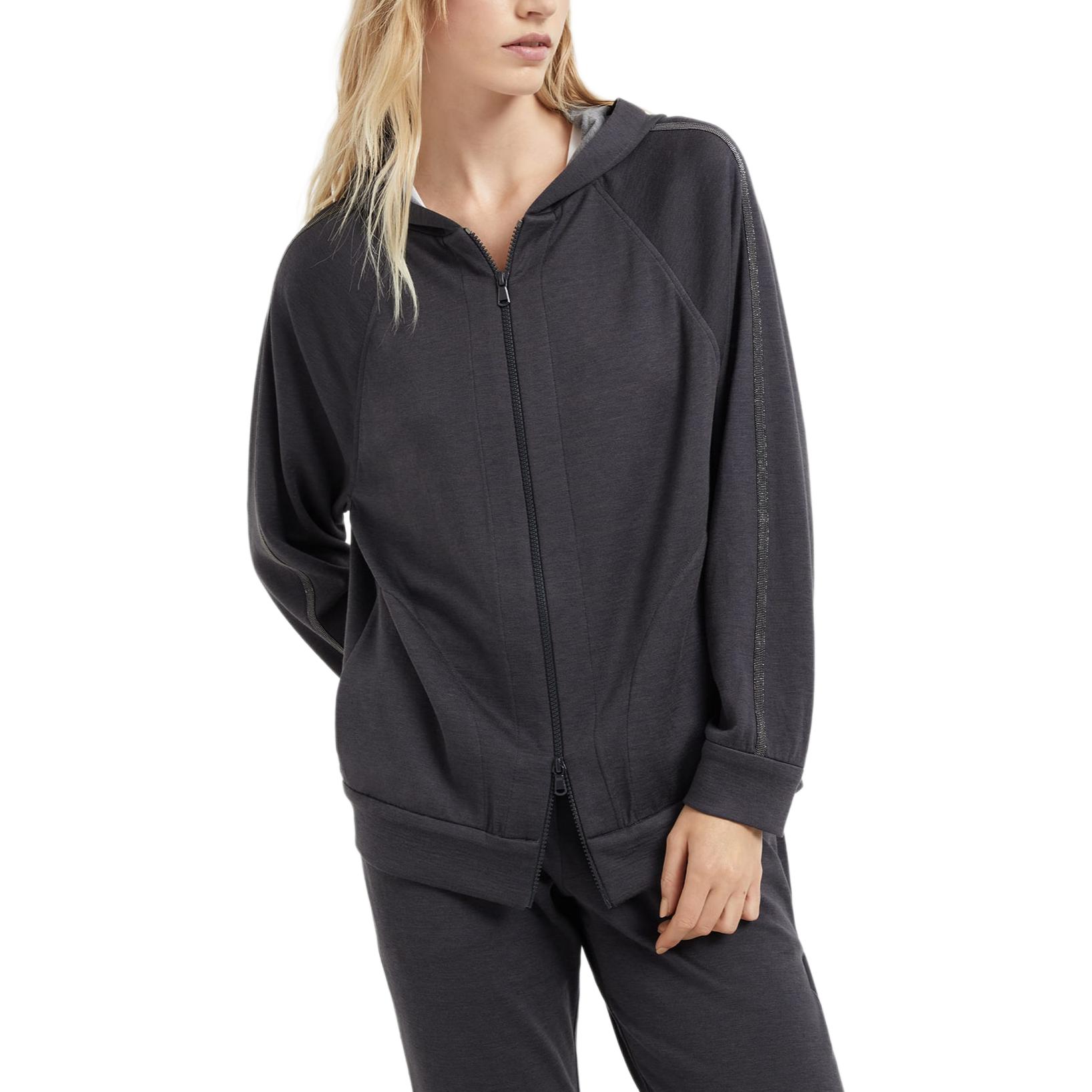 Order (W) Brunello Cucinelli SS24 灰色條紋長袖連帽外套。 MD828SM606-C8247