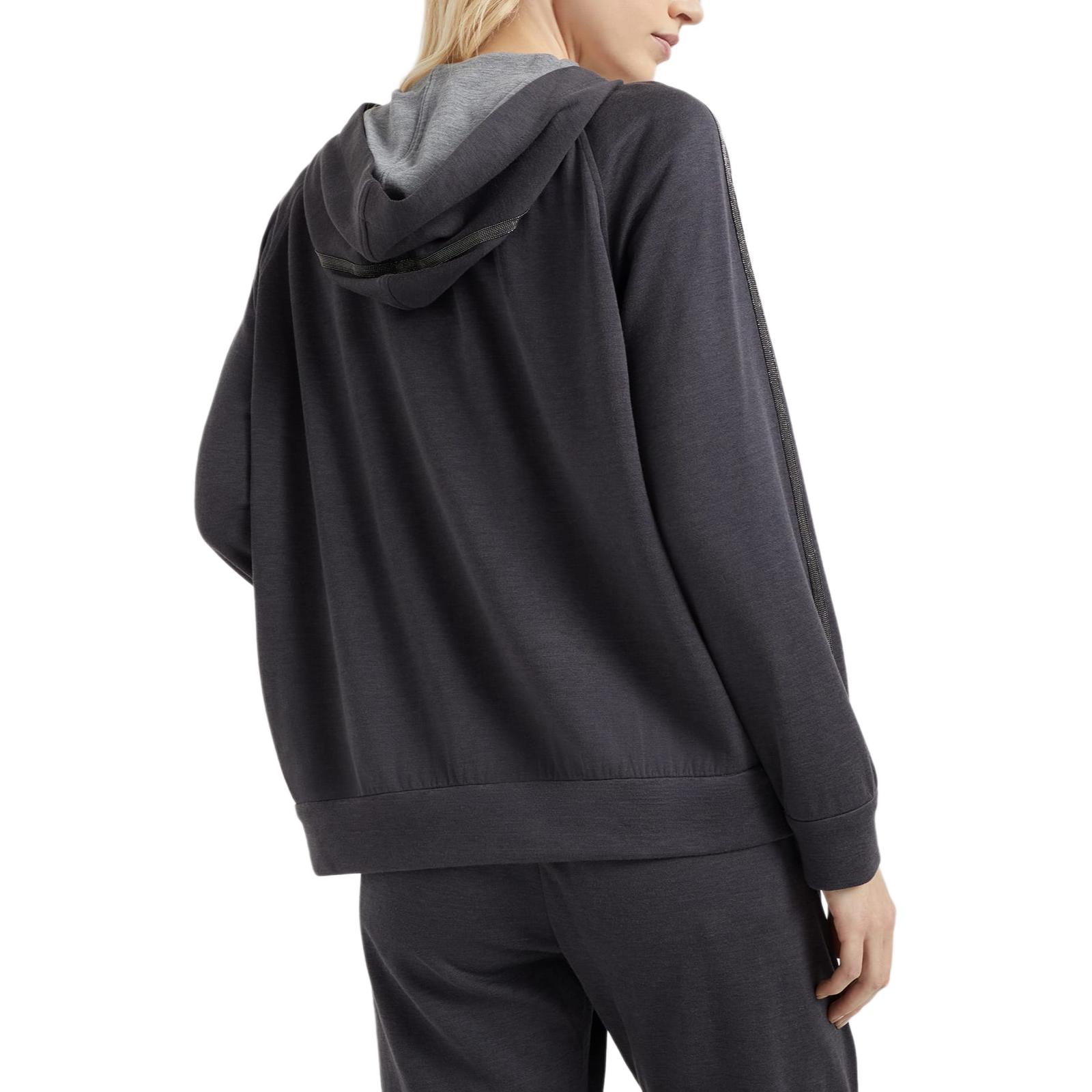 Lookbook (W) Brunello Cucinelli SS24 灰色條紋長袖連帽外套。 MD828SM606-C8247