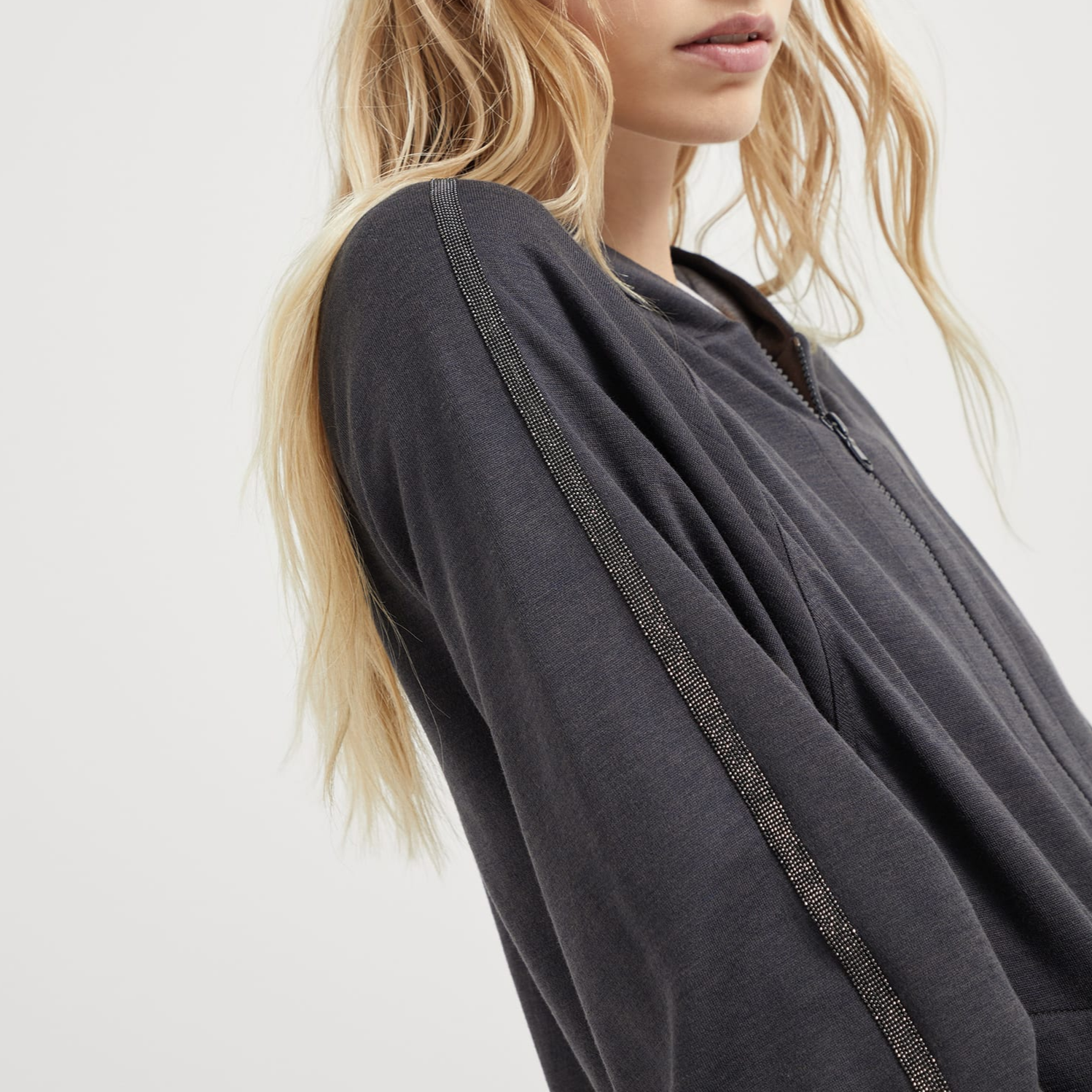 Details for (W) Brunello Cucinelli SS24 灰色條紋長袖連帽外套。 MD828SM606-C8247