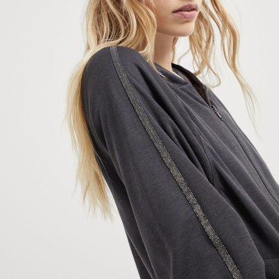 (W) Brunello Cucinelli SS24 灰色條紋長袖連帽外套。 MD828SM606-C8247 Details for (W) Brunello Cucinelli SS24 灰色條紋長袖連帽外套。 MD828SM606-C8247