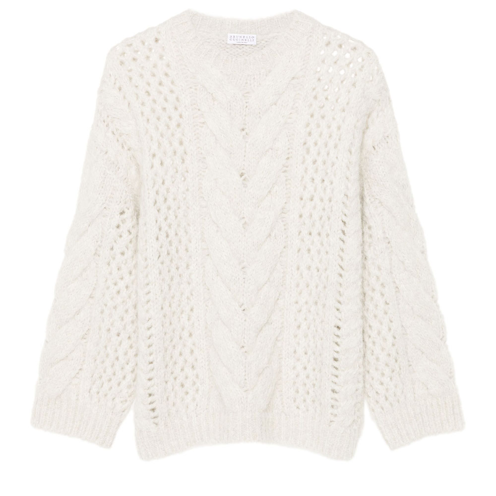 (Women) Brunello Cucinelli SS24  Light Grey Crewneck Knit Sweater Pullover. MDU336110-C9610