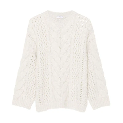 (Women) Brunello Cucinelli SS24 Light Grey Crewneck Knit Sweater Pullover. MDU336110-C9610