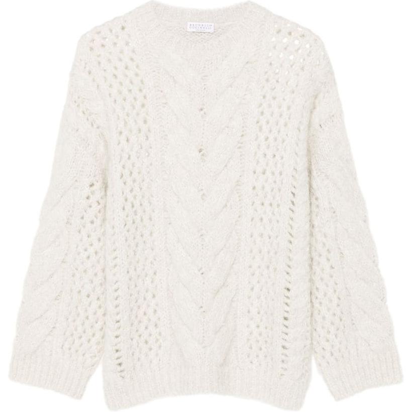 Order (W) Brunello Cucinelli SS24 淺灰色圓領針織套頭毛衣。 MDU336110-C9610