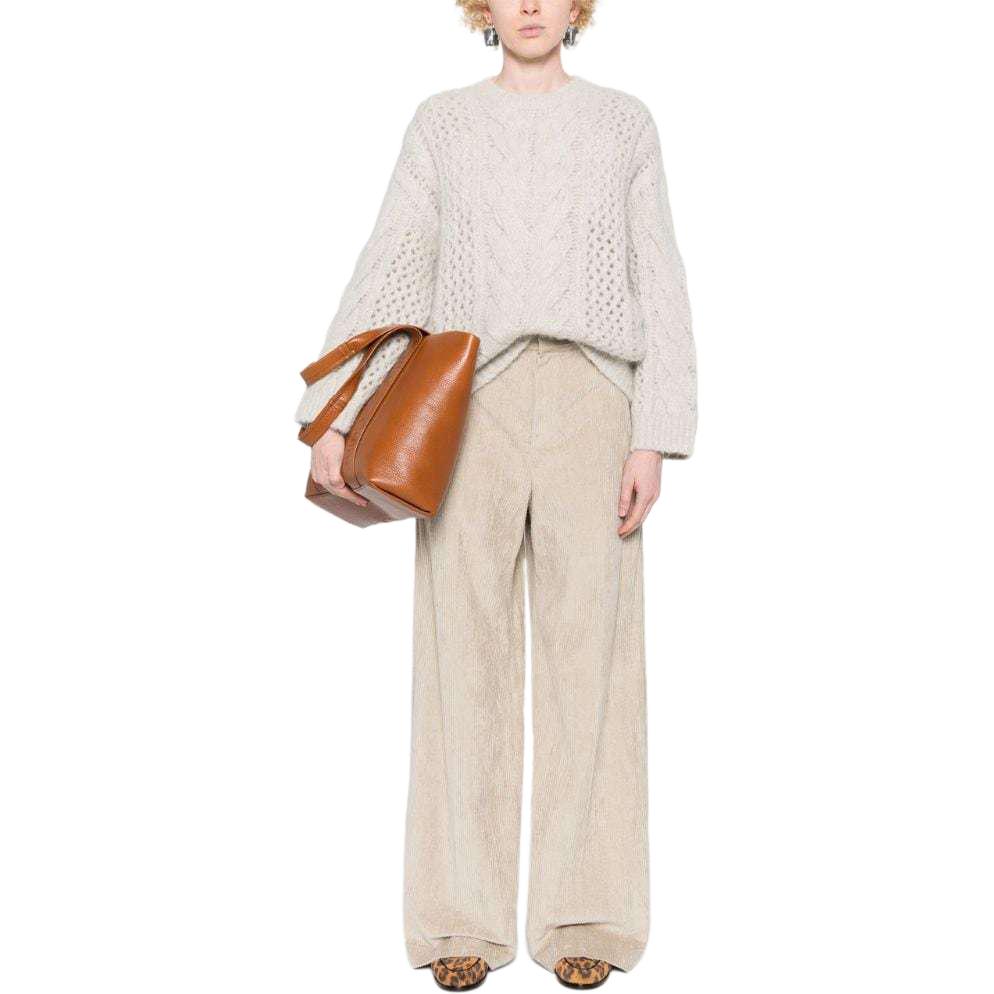 Lookbook (W) Brunello Cucinelli SS24 淺灰色圓領針織套頭毛衣。 MDU336110-C9610