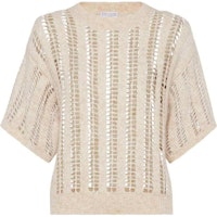 (Women) Brunello Cucinelli SS24 Loose Knit Short Sleeve Top Light Beige. MCM510600 (Women) Brunello Cucinelli SS24 Loose Knit Short Sleeve Top Light Beige. MCM510600