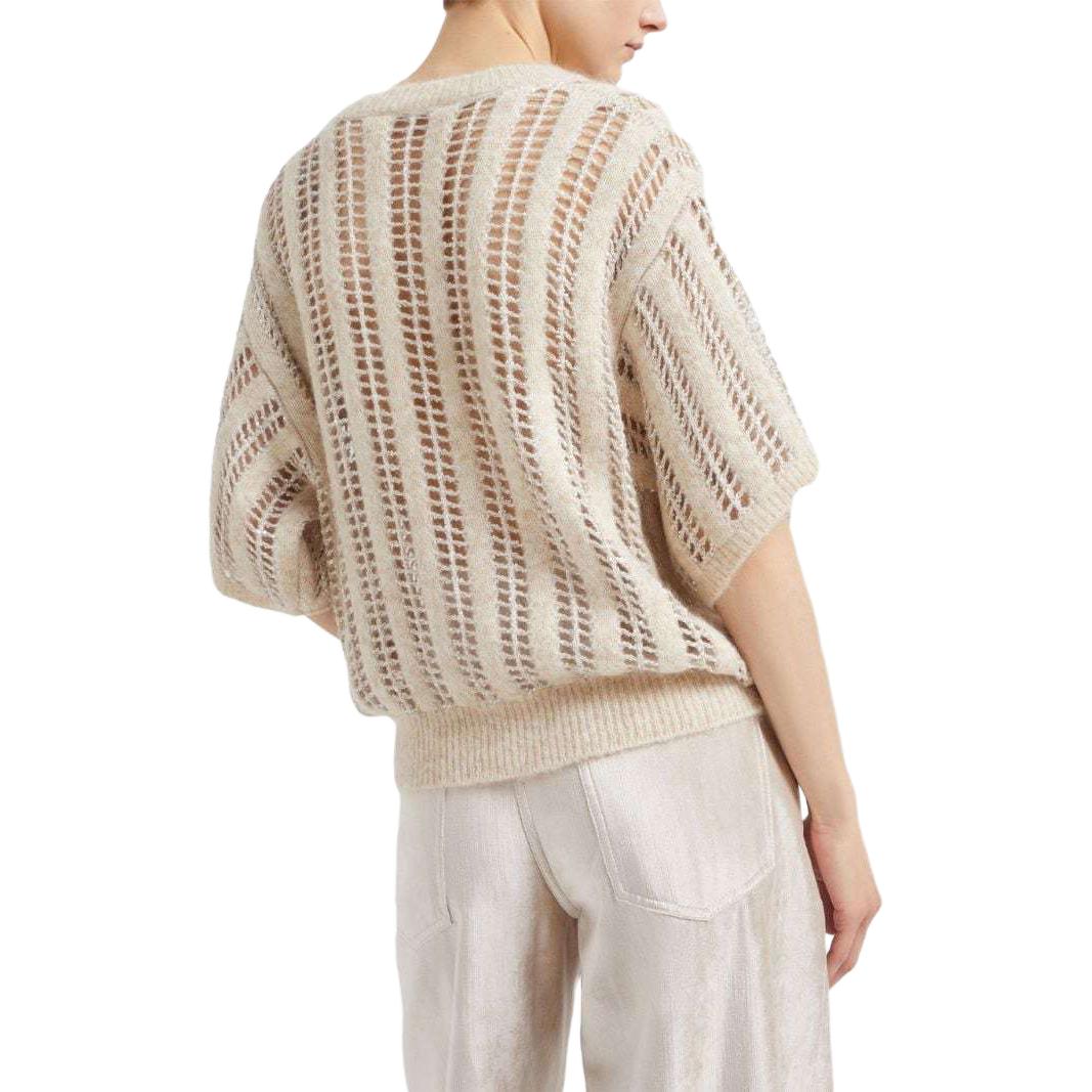 Shop (W) 브루넬로 쿠치넬리 SS24 루즈 니트 숏 슬리브 탑 라이트 베이지. MCM510600