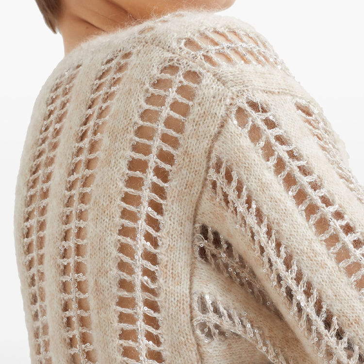 Details for (W) 브루넬로 쿠치넬리 SS24 루즈 니트 숏 슬리브 탑 라이트 베이지. MCM510600