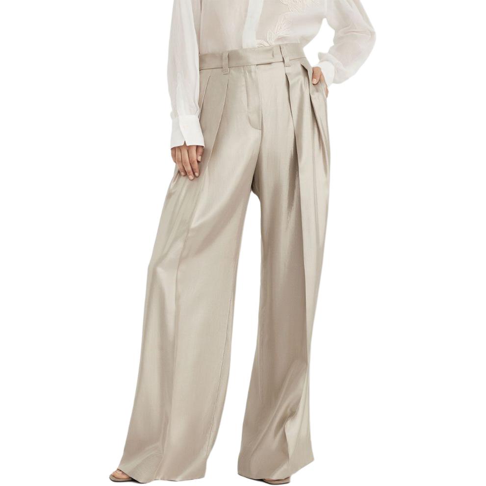 Shop (W) Brunello Cucinelli SS24 抽褶寬褲 淺米色休閒長褲 MA768P8512-C5204