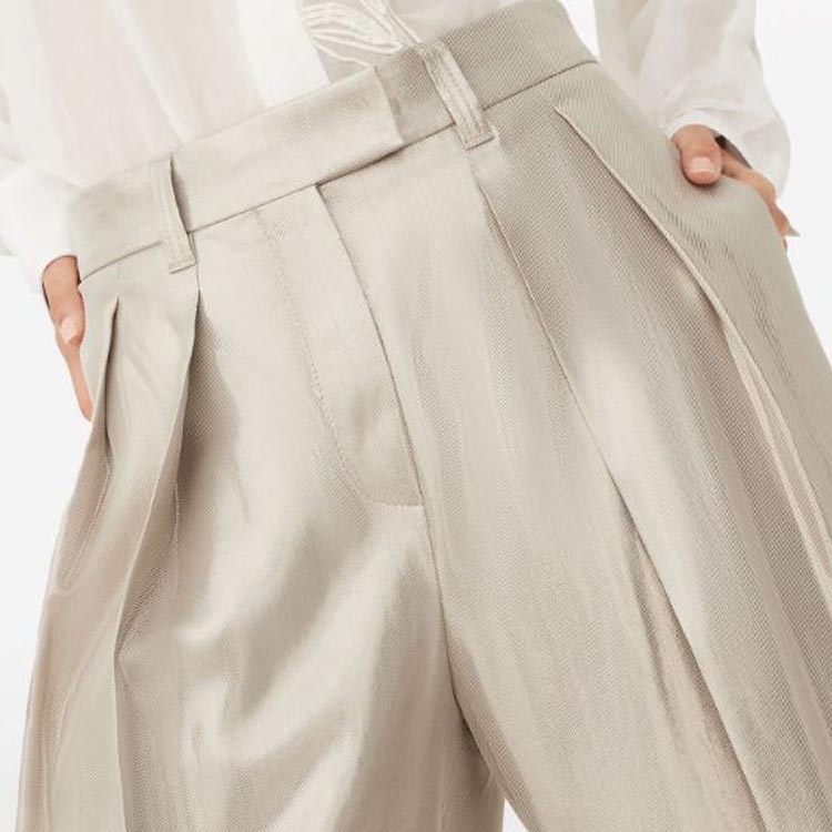 Details for (W) Brunello Cucinelli SS24 抽褶寬褲 淺米色休閒長褲 MA768P8512-C5204