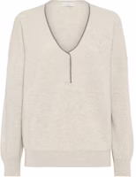 (Women) Brunello Cucinelli SS24 Ribbed V-Neck Pullover Sweater Light Beige. M12192112-C9613 (Women) Brunello Cucinelli SS24 Ribbed V-Neck Pullover Sweater Light Beige. M12192112-C9613