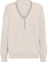 Order (W) Brunello Cucinelli SS24 米色羅紋V領毛衣長袖上衣. M12192112-C9613