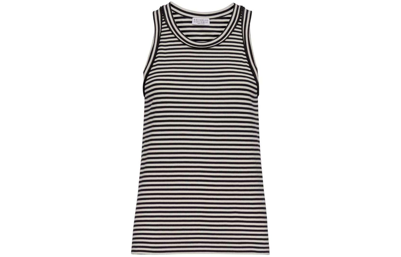 Order (W) ブルネロ クチネリ SS24 ストライプ クルーネック カジュアル ベスト ホワイト. ML929EH820-C7122