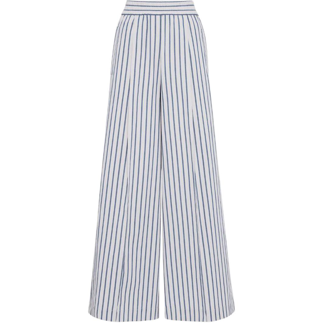 (Women) Brunello Cucinelli SS24  Striped Wide-Leg Elastic Waist Pants Off-White MH564P8531C004