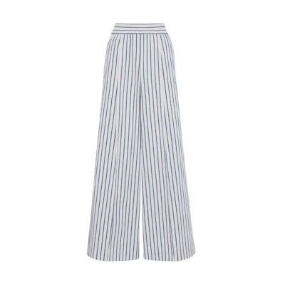 (Women) Brunello Cucinelli SS24 Striped Wide-Leg Elastic Waist Pants Off-White MH564P8531C004