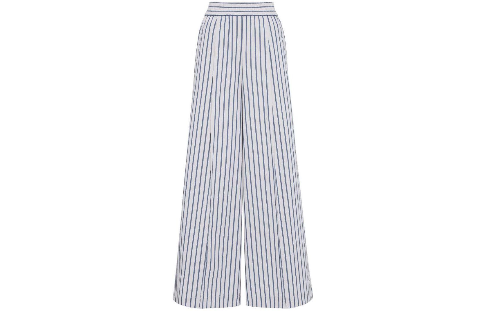 Order (W) Brunello Cucinelli SS24 條紋寬褲鬆緊腰長褲 米白色 MH564P8531C004