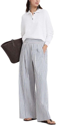 (W) Brunello Cucinelli SS24 條紋寬褲鬆緊腰長褲 米白色 MH564P8531C004 Lookbook (W) Brunello Cucinelli SS24 條紋寬褲鬆緊腰長褲 米白色 MH564P8531C004