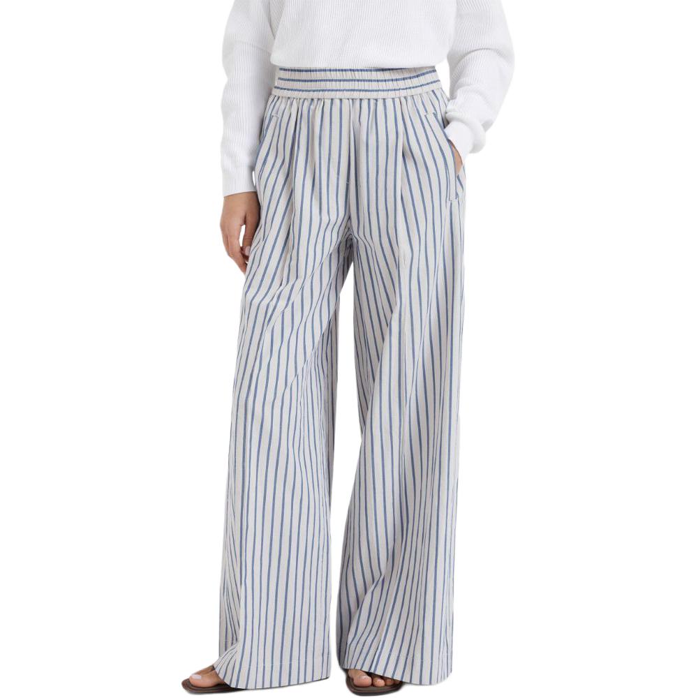 Shop (W) Brunello Cucinelli SS24 條紋寬褲鬆緊腰長褲 米白色 MH564P8531C004