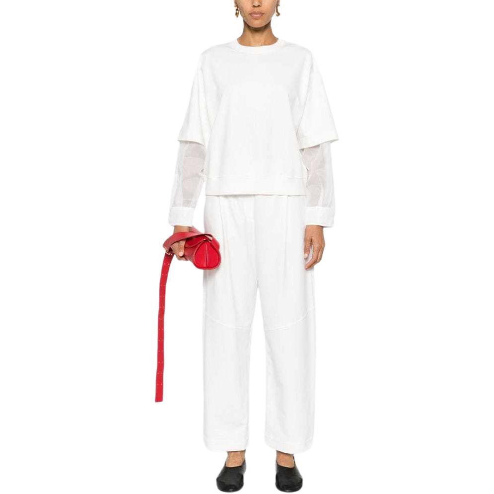 Lookbook (W) Brunello Cucinelli SS24 白色寬鬆層次感長袖衛衣。 MP827HP500