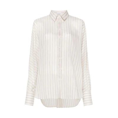 (Women) Brunello Cucinelli SS24 White Striped Print Loose Fit Button-Up Shirt. MH776MG206-C044