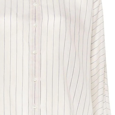 (W) 브루넬로 쿠치넬리 SS24 화이트 스트라이프 패턴 루즈핏 버튼업 셔츠. MH776MG206-C044 Sizing (W) 브루넬로 쿠치넬리 SS24 화이트 스트라이프 패턴 루즈핏 버튼업 셔츠. MH776MG206-C044