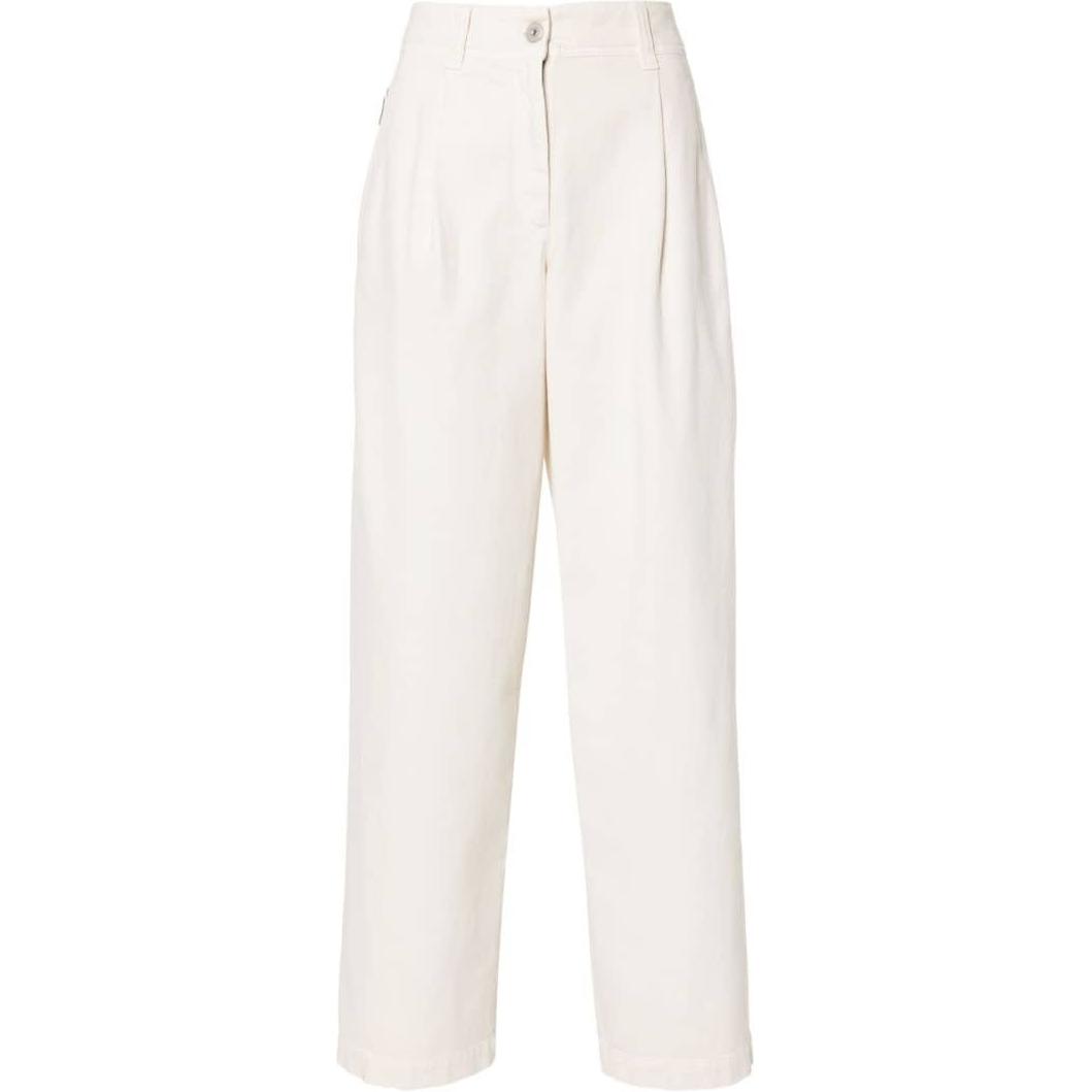 (Women) Brunello Cucinelli SS24  White Wide-Leg Tapered Pleated Jeans. MPH43P5918-C8739