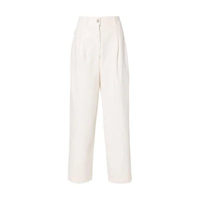 (Women) Brunello Cucinelli SS24 White Wide-Leg Tapered Pleated Jeans. MPH43P5918-C8739