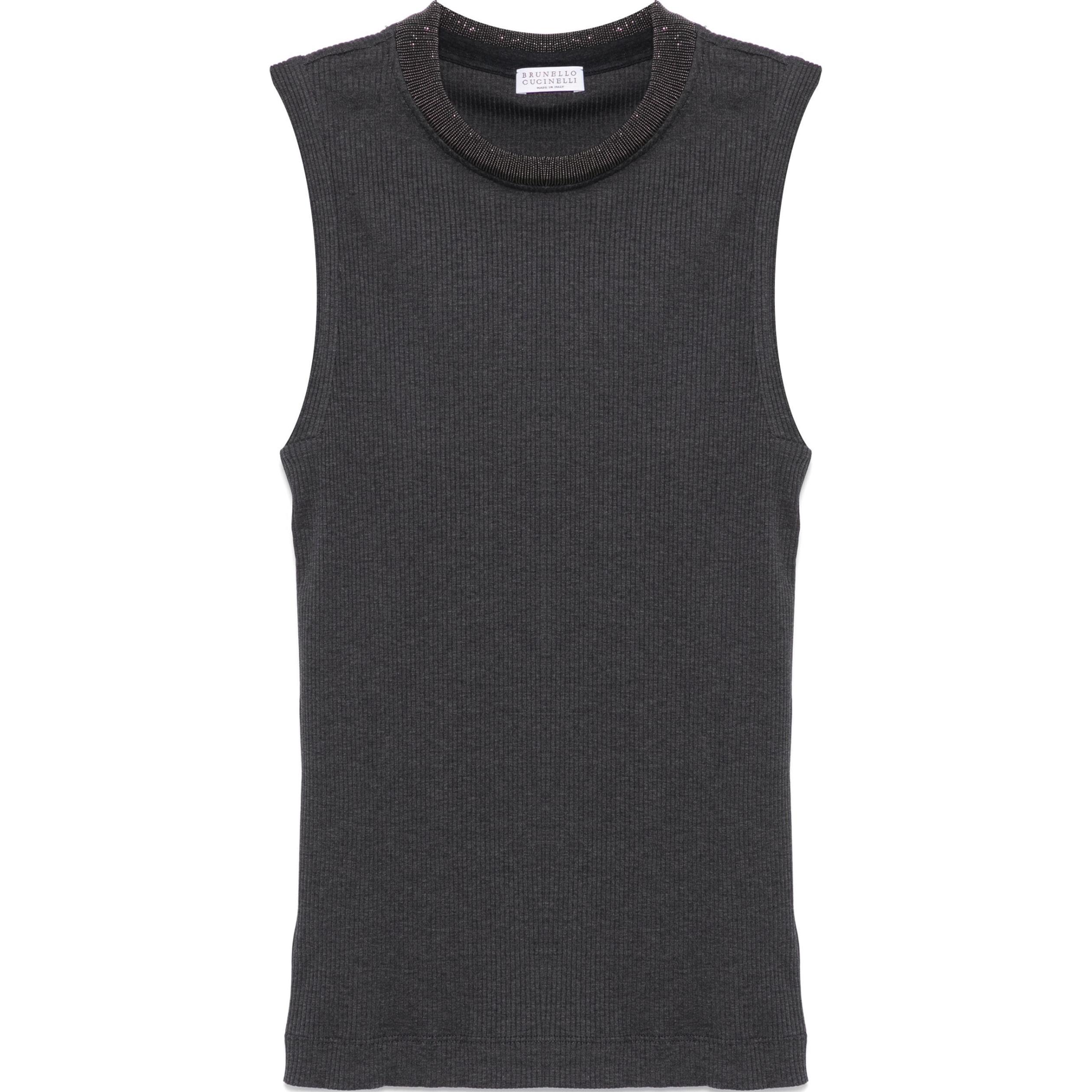 (Women) Brunello Cucinelli SS24 Beaded Slim Tank Top Dark Gray MG902HR330-C390