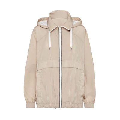 (Women) Brunello Cucinelli SS24 Beige Zip Hoodie Jacket with Pockets. MH5602576-C8952