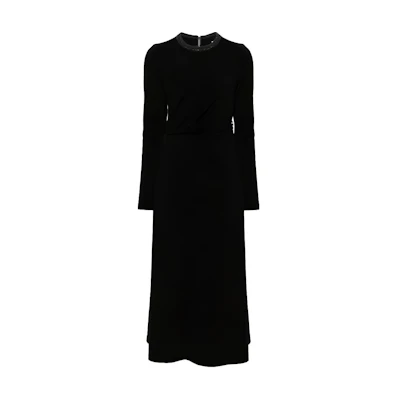 (Women) Brunello Cucinelli SS24 Black Slim Fit Long Sleeve Dress with Back Zip for Women. MPR25AHR33-C064