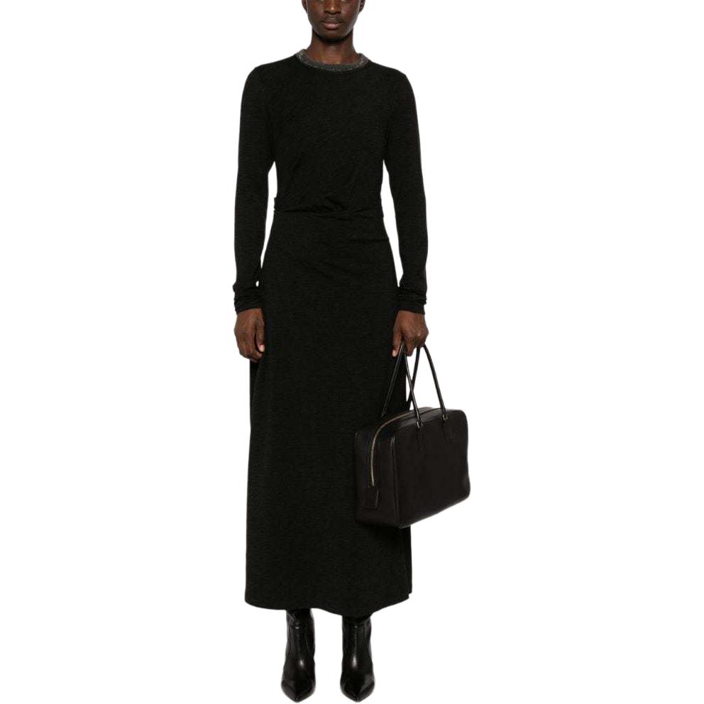 Lookbook (W) Brunello Cucinelli 女士黑色修身長袖連衣裙 SS24 背拉鍊設計 MPR25AHR33-C064